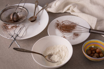 Preparation for baking a pie, top view