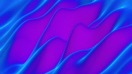 Wall Mural - Abstract colorful wavy background in bright neon blue and purple colors. Modern colorful wallpaper. Seamless loop animation. 3d rendering.