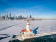Frozen Chicago Skyline from Drone