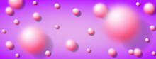 3d Abstract Pink Bubbles On A Beautiful Purple Color. Modern Bright Background.