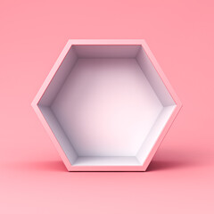 Leinwandbilder - Sweet exhibition booth blank hexagon box stand isolated on pink pastel color background minimal conceptual 3D rendering