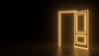 Abstract open door to universe. Cyberpunk neon door background concept. Orange neon. Abstract neon shapes hologram led laser door. Glowing neon frame. Modern 3d graphic concept. 3D rendering