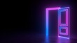 © MIKHAIL - Abstract open door to universe. Cyberpunk neon door background concept. Pink violet neon. Abstract neon shapes hologram led laser door. Glowing neon frame. Modern 3d graphic concept. 3D rendering