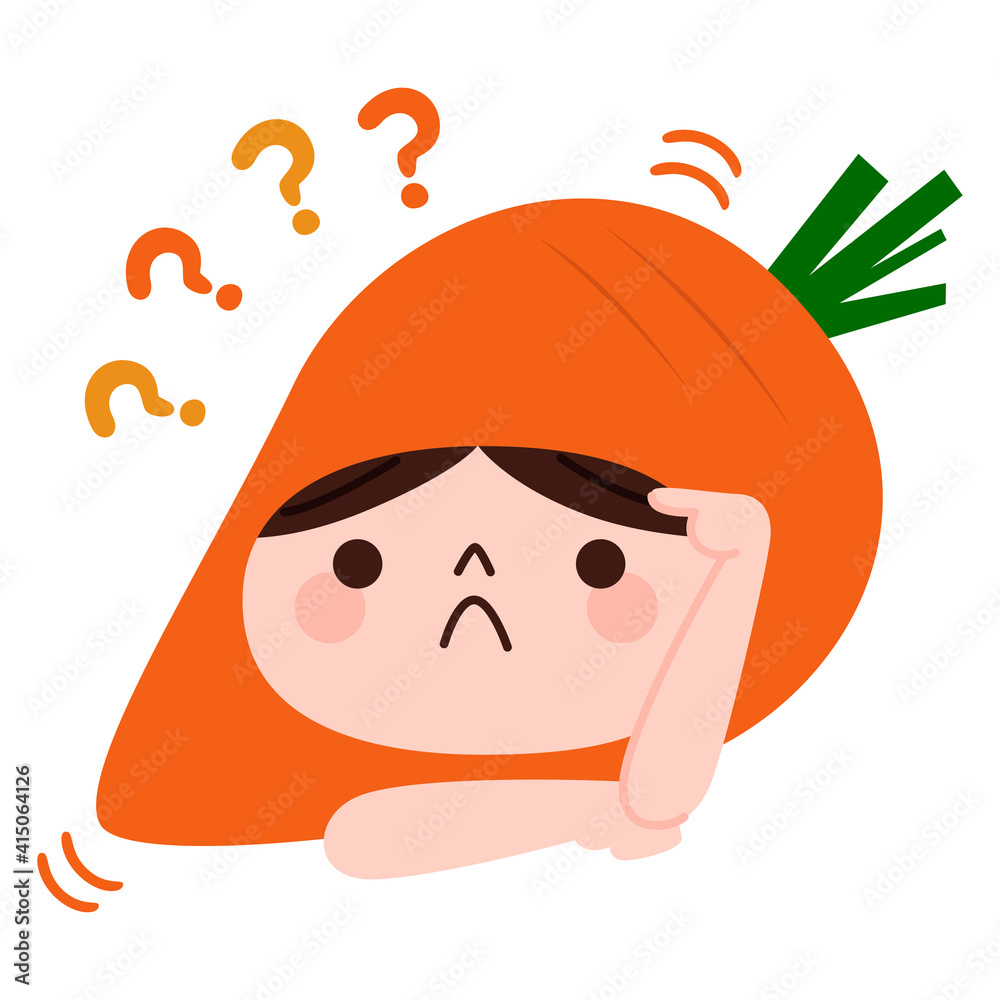 クエスチョンマークの人参のキャラクター 野菜のニンジンの被り物をした男の子 Wall Mural Yukimco クエスチョンマークの人参のキャラクター 野菜のニンジンの被り物をした男の子 Wall Mural Yukimco