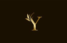 Golden Monogram Flourishes Letter Y Logo Manual Elegant Minimalism