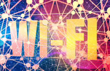 Wall Mural - molecule and communication background. brochure or web banner design. connected lines with dots. tec