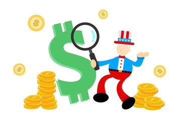 Wall Mural - uncle sam america and money dollar cartoon doodle flat design style vector illustration