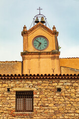 Wall Mural - Italy, Sicily, Palermo Province, Castelbuono. Clock tower on the town square of Castelbuono.