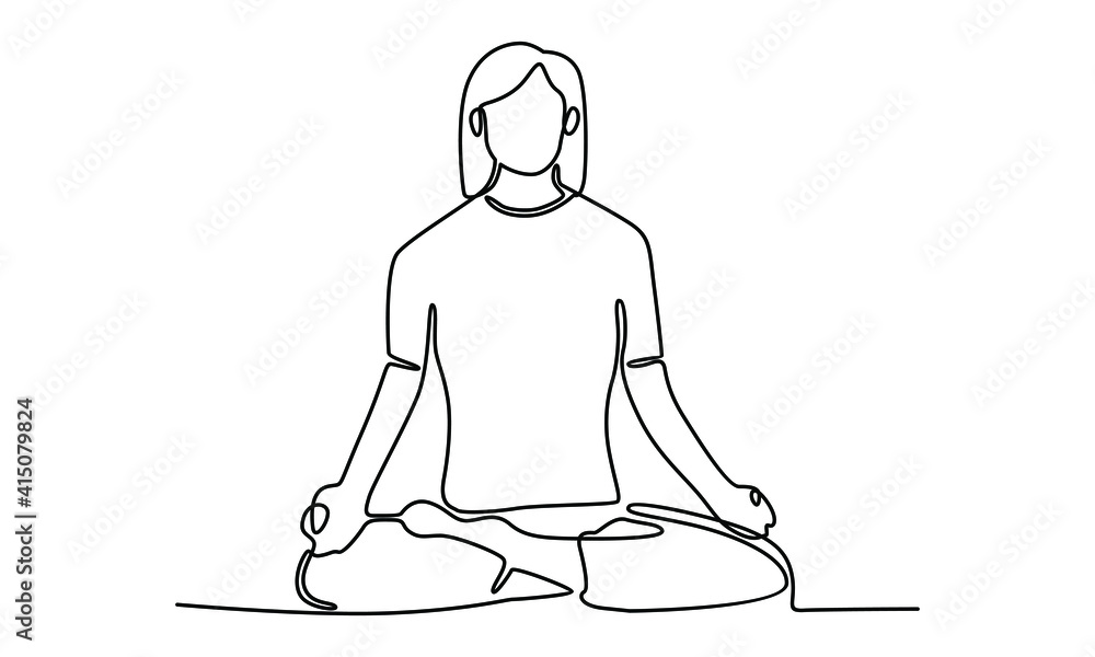 Continue line of woman sitting cross legged on floor and meditating ...
