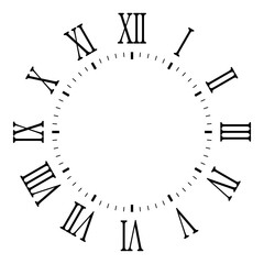 Wall Mural - blank clock with roman number isolated on white