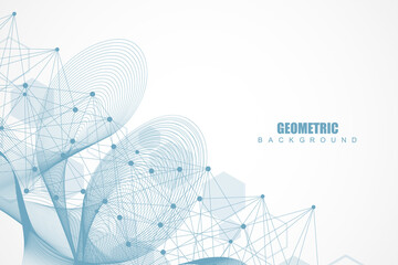 Wall Mural - geometric abstract background with connected line and dots. structure molecule and communication. bi
