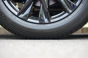 Wheel of a car on the road