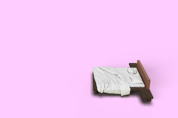 Canvas Print - 3d render top side angle view of white bed with white pillow cover and white bed sheet and blanket