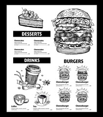 Canvas Print - Menu cafe restaurant design template. Flyer with hand-drawn graphic.	
