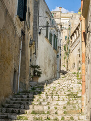 Canvas Print - Cobblestone stairs in the old town of Matera.