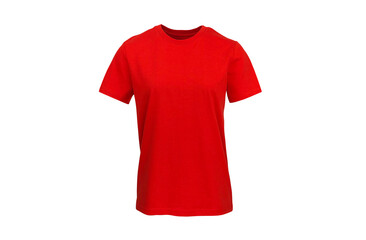 Wall Mural - Women’s Red Short Sleeve Shirt T-shirt with Set In Sleeve. Isolated on a White Background for own brand personalisation. Shot on a medium sized Female Ghost Mannequin. T-Shirt Mockup, Template.