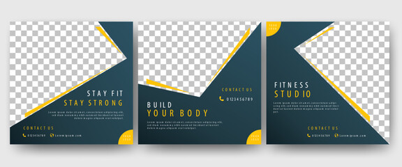 set of editable promotion banner template. gym and workout social media post template. black backgro