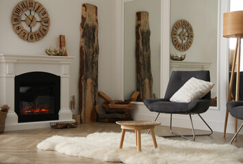 Sticker - Beautiful view of cozy living room interior with modern fireplace