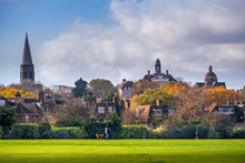 Hampstead Garden Suburb, Skyline Of The Early 20th Century Suburb In Autumn With Spire Of St. Jude's Church And Residential Housing, Barnet, London