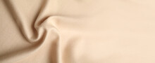 Beige Soft Cashmere Fabric As Background, Closeup View With Space For Text. Banner Design