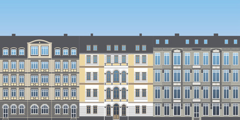 Wall Mural - row of urban historical ancient town house facades colored illustration