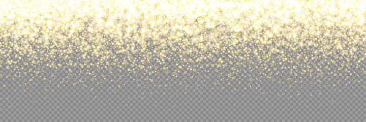 Leinwandbilder - Gold glitter light. Golden glittering confetti border frame. Glistering dust sparkle background. Vector magic pattern