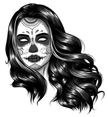 Wall Mural - monochromatic Vector Black and White Skull Candy Girl Illustration