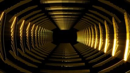 Wall Mural - Abstract background 3D animation moving through a tunnel formed by shiny structures loop