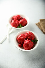 Wall Mural - Delicious homemade raspberry sorbet or ice cream