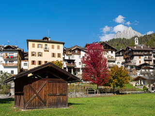 Wall Mural - Traditional architecture of the Primiero. Tonadico in the valley of Primiero in the Dolomites of Trentino, Italy.