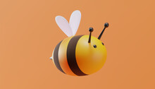 Cute Bee In Cartoon Style. 3D Illustration. Vector