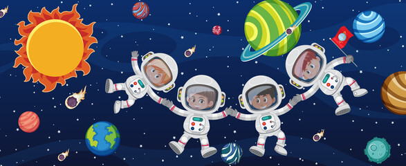 Sticker - Many astronauts in the galaxy background