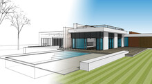 House Architectural Sketch 3d Illustration