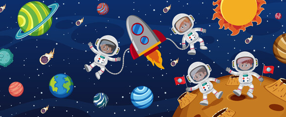 Wall Mural - many astronauts in the galaxy background