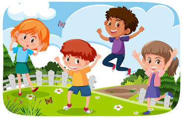 Wall Mural - Happy kids playing outdoor background