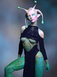 © Elle Arden  - A 3d digital render of a female alien wearing a fashion slit dress.