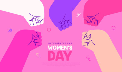 Wall Mural - Women's Day diverse pink friend fist bump template