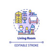 Living room concept icon. Decoration and decluttering idea thin line illustration. Place for relax. Rearrangement of furniture. Vector isolated outline RGB color drawing. Editable stroke
