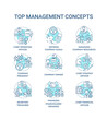 © IMG visuals icons - Top management concept icons set. Managing stakeholders demands. Chief executive manager position. Company idea thin line RGB color illustrations. Vector isolated outline drawings. Editable stroke