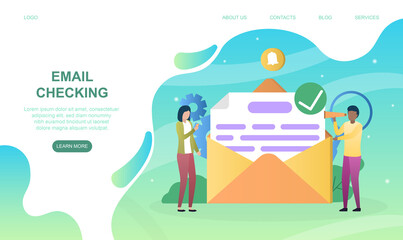 Wall Mural - male and female characters are checking mail. concept of new email message, mail notification. new m