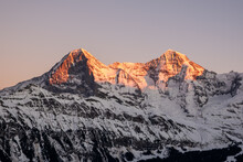 Alpenglow Last Light On Eiger And Mönch Mountains In The Bernese Alps Switzerland
