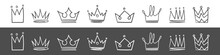 Crown Icons. Hand Drawn Crowns. Royal Imperial Coronation And Monarch Symbols. Vector Illustration