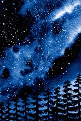 Wall Mural - Pretty Starry Night In Space With Pine Forest Background