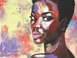 © anna_sea - Portrait of african woman drawn with acrylic on canvas. Black lives matter. African woman with black hair portrait in pop art style. Modern art painting