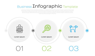 Poster - Set line Pet carry case, Flea search and Dog. Business infographic template. Vector.