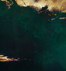 Wall Mural - golden abstract elements on a stylish dark green background with watercolor texture