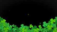 4K Shamrock Falling On The Ground, Green Clover Leaves On Alpha Background. St. Patrick's Day Background Frame Animation
