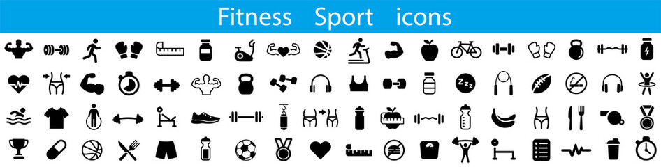  Fitness icons set. Sport simple icon collection. Vector