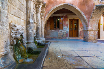 Fototapete - The Rimondi Fountain in the centre of the old town of Rethymnon, Crete, Greece
