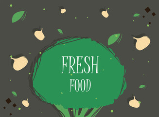 Poster - Fresh food broccoli and onions vector design